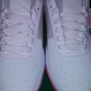 Puma Kids White Sneakers with Pink Trim